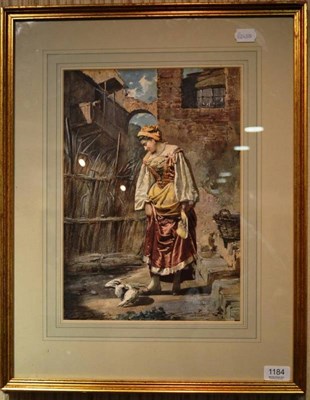 Lot 1184 - Brenda Goos (1818-1885) A young girl watching a pair of doves, signed, watercolour, 36.5cm by 26cm