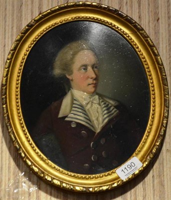 Lot 1190 - Irish/British school (circa 1765) A head and shoulders portrait of a gentleman wearing a red jacket