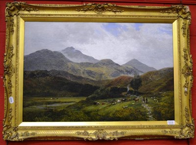 Lot 1212 - George Shalders (1826-1873) Scene in North Wales, with figures, cattle and sheep, signed and...