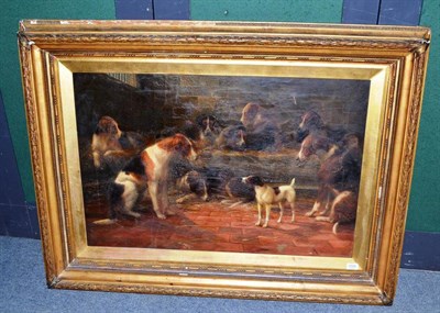 Lot 1228 - George Frederick Thompson (19th/20th century) A pack of hounds in a stable, signed and dated...