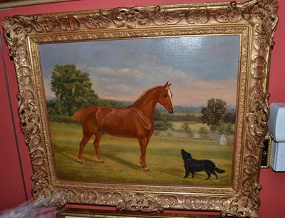 Lot 1248 - B.A. Hyland (Early 20th century) A Chestnut pony standing in a landscape with a flat coat...