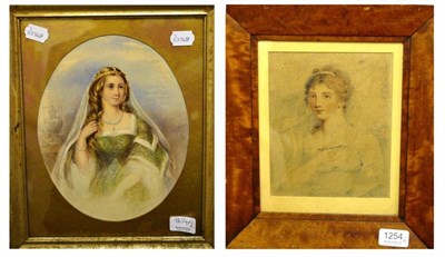 Lot 1254 - Circle of George Richmond (19th century) A head and shoulders portrait of a young lady wearing...