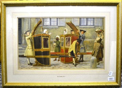 Lot 1261 - Attributed to Frederick Evans (19th/20th century) Gentry travelling in sedan chairs, possibly...