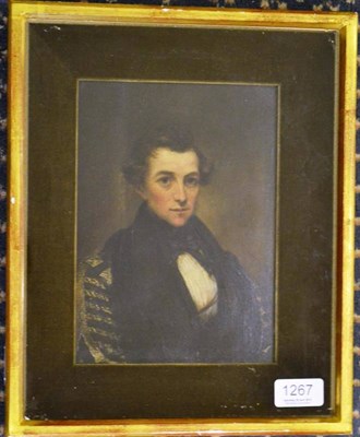 Lot 1267 - British School (19th century) A head and shoulders portrait of a gentleman, oil on board, 21cm...