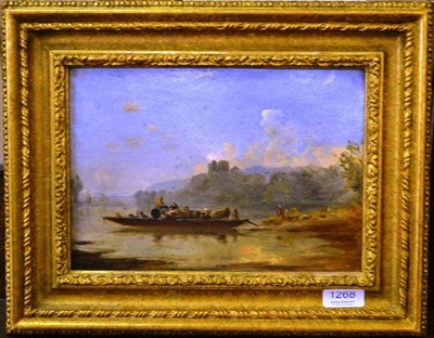 Lot 1268 - English School (19th century) ";The Ferry";, oil on paper laid on canvas, 20cm by 28.5cm...