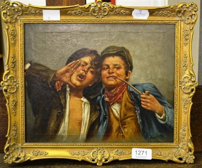 Lot 1271 - Italian School (19th/ 20th century) Two young urchin boys, indistinctly signed, oil on canvas, 22cm