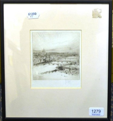 Lot 1279 - William Walcot R.B.A., R.E (1874-1943) ";London Bridges";, signed in pencil, a black and white...