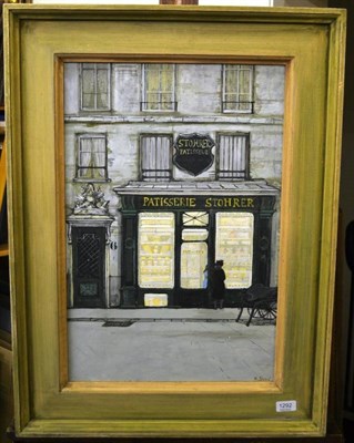 Lot 1292 - Richard Beer (b.1928) ";Patisserie Stohrer";, signed, oil on canvas, 58.5cm by 38.5cm