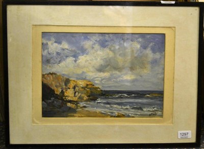 Lot 1297 - John Falconer Slater (1857-1937) Beach scene at low tide, signed, oil on paper, 23.5cm by 33.5cm