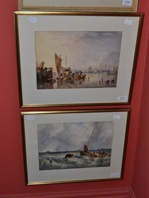 Lot 1303 - Follower of Clarkson Stanfield (19th/20th century) Fisherfolk and vessels beside a pier; Fisherfolk