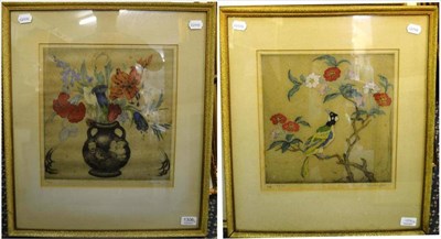 Lot 1306 - Elyse Ashe Lord (1900-1971) An Oriental bird on a branch, signed and numbered 41/75, together...