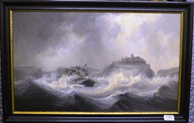 Lot 1309 - Follower of Thomas Buttersworth (19th century) Dismasted vessel in rough seas off Dunstanburgh...