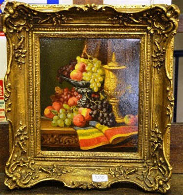 Lot 1315 - Circle of Charles Thomas Bale (1866 - 1875) Still life with chalice and fruit, 26.6cm by 24.3cm