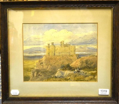 Lot 1319 - Attributed to David Cox Junior, Harlech Castle, indistinctly signed, watercolour, 21.5cm by...