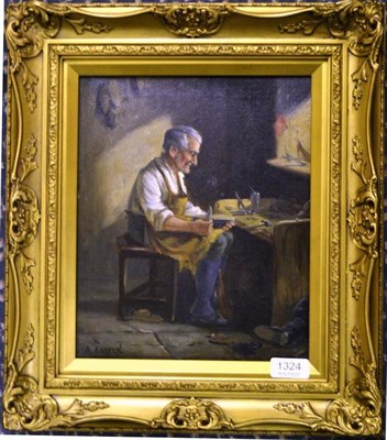 Lot 1324 - A * Austen (late 19th century) The Cobbler, signed, oil on canvas, 29cm by 23cm