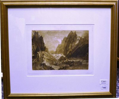 Lot 1341 - After J. M. W. Turner (19th century) ";Mer de glace - Valley of Chamouni-saucy";, mezzotint,...