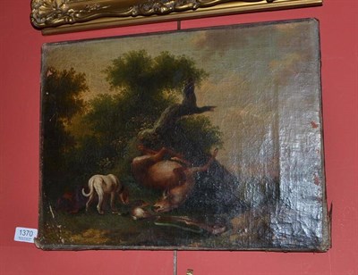 Lot 1370 - Circle of Magnus Brasch (18th/19th century) Hunting scene, oil on canvas, 31cm by 41cm, (unframed)