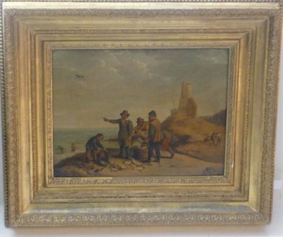 Lot 1383 - Follower of David Teniers (17th/18th century) Fisher folk upon the shore with the days catch, bears