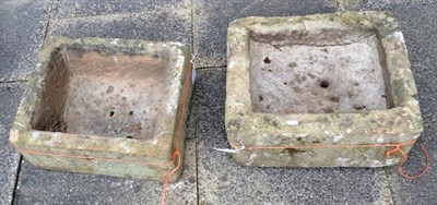 Lot 1407 - Two rectangular stone garden troughs, 55cm and 49cm wide