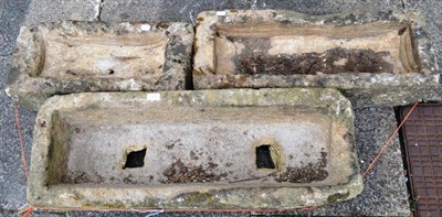 Lot 1408 - Three rectangular stone garden troughs, 96cm, 75cm and 59cm wide