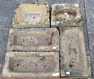 Lot 1412 - Five small rectangular stone troughs of assorted sizes, 49cm, 50cm, 49cm, 30cm and 39cm wide