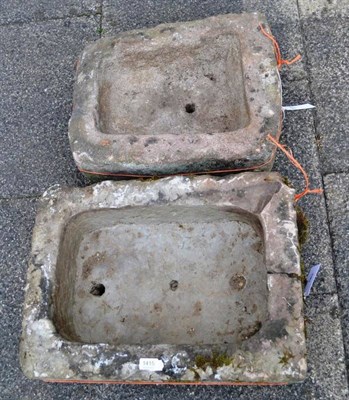 Lot 1415 - Two rectangular stone garden troughs, 58cm and 50cm wide