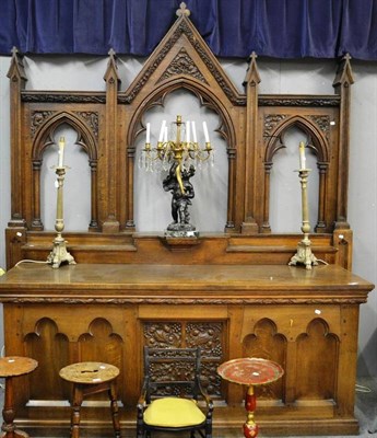 Lot 1447 - Arts & Crafts period carved oak reredos and altar