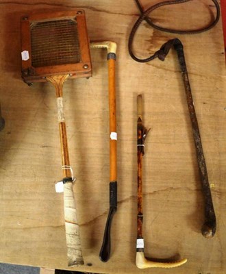 Lot 1463 - Three riding crops and a squash racket