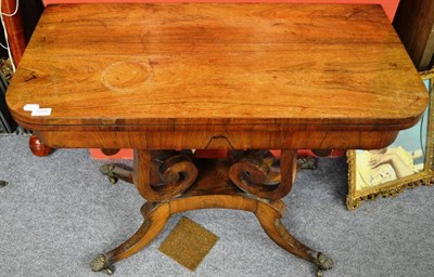 Lot 1484 - A Regency rosewood fold-over card table, 91cm wide