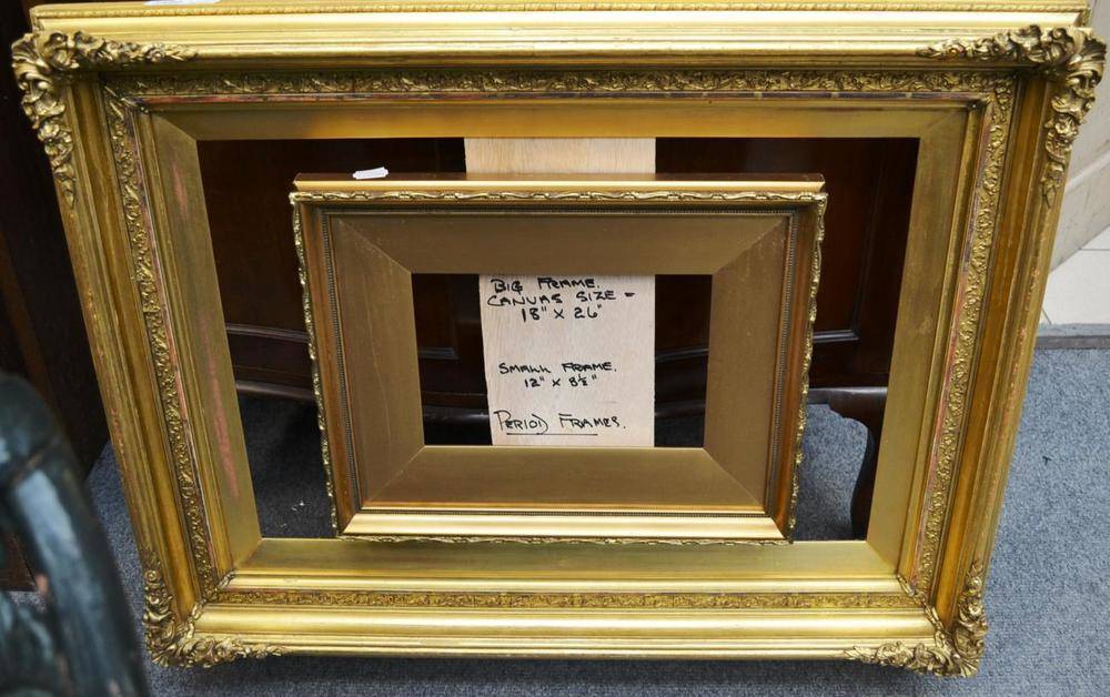 Lot 1499 - Two gilt frames, to fit canvas size of 18"; by 26"; and 12"; by 8.5"