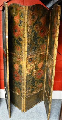 Lot 1503 - Leather four leaf screen and Lionel Peraux four leaf screen, both 182cm high (2)