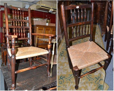 Lot 1536 - Harlequin set of eight spindle back and rush seated chairs including two carvers