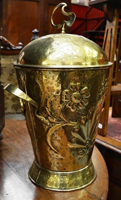 Lot 1588 - Brass Arts & Crafts coal bucket and cover