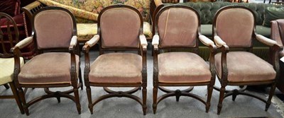 Lot 1601 - A set of four mahogany armchairs upholstered in pink velvet