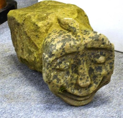 Lot 1631 - Carved sandstone figure, possibly Medieval, 45cm long