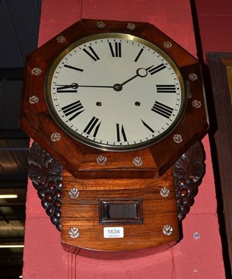 Lot 1634 - A rosewood veneered and mother-of-pearl inlaid striking wall clock, circa 1890, octagonal...