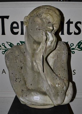 Lot 1639 - A carved white marble bust of a woman, 1st half 20th century, her hair in a bun, her head...