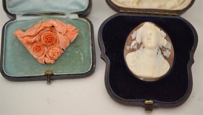 Lot 34 - A 19th century carved shell cameo depicting a Bacchante, measures 4.2cm by 5.1cm in a fitted...