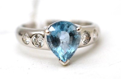 Lot 55 - An aquamarine and diamond ring, a pear mixed cut aquamarine in a white claw setting, to...