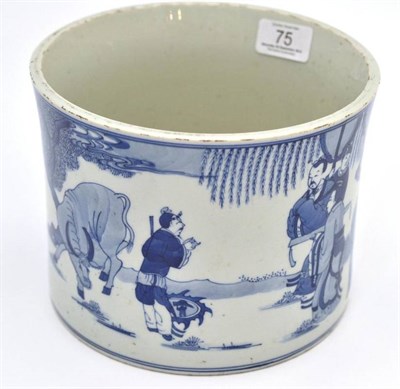 Lot 75 - A Chinese blue and white brush pot, Bitong style, four character Kangxi mark, 15cm high