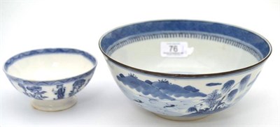 Lot 76 - A 19th century Chinese blue and white bowl and a Staffordshire porcelain bowl in Chinese style,...
