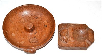 Lot 81 - A Robert 'Mouseman"; Thompson adzed circular bowl, 15cm diameter and a Robert 'Mouseman";...