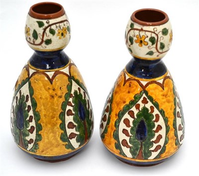 Lot 84 - A pair of earthenware vases, incised marks Hand drawn & painted NO.36 P.E 50, 24.5cm