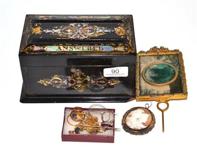 Lot 90 - A small quantity of jewellery including five various stock pins, a Victorian black...