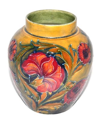 Lot 91 - A William Moorcroft Spanish pattern ginger jar, circa 1916, on a green/blue ground, impressed...