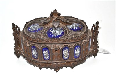 Lot 92 - An enamel and cast iron casket, circa 1840, probably French, of oval shape, the hinged cover...
