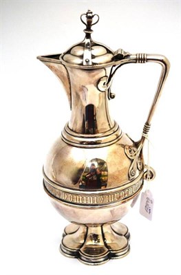 Lot 93 - An Elkington Gothic revival electroplated communion flagon, with globular body and hinged domed...