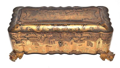 Lot 97 - 19th century Chinese brown lacquer trinket box with inner tray, 29cm wide (including dragon...