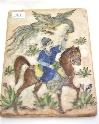 Lot 101 - Qajar faience rectangular tile, 32cm by 22cm