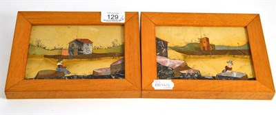 Lot 129 - A pair of 18th/19th century rectangular pietra dura plaques, the first depicting a woman in a green